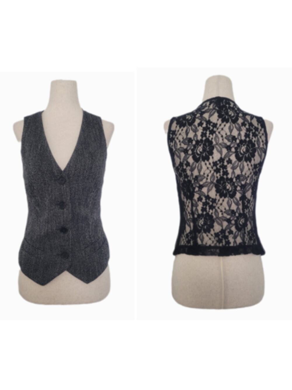 Y2K Express Tweed Lace Vest Size 4 Gray Grunge Preppy Dark Academia Office